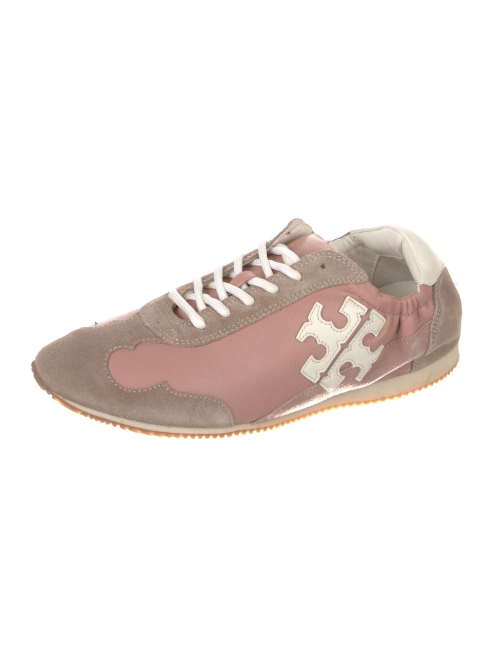 Tory Burch Pink and Taupe Leather & Suede Sneakers gentle used